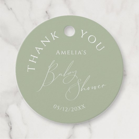 Whimsical Sage Green Baby shower Bedankt Bedankjes Labels (Voorkant)