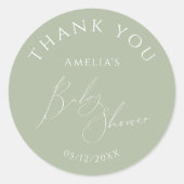Whimsical Sage Green Baby shower Dank u wel Ronde Sticker (Voorkant)