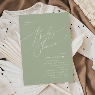 Whimsical Sage Green Baby shower Invitation Kaart