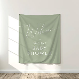 Whimsical Sage Green Baby shower Welkom Achtergron Wandkleed