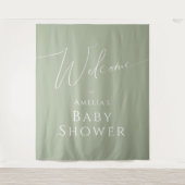 Whimsical Sage Green Baby shower Welkom Achtergron Wandkleed (Voorkant)