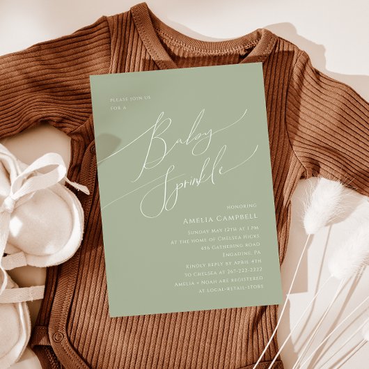 Whimsical Sage Green Baby Sprinkle Invitation Kaart