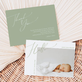 Whimsical Sage Green Bedankt Baby Aankondiging