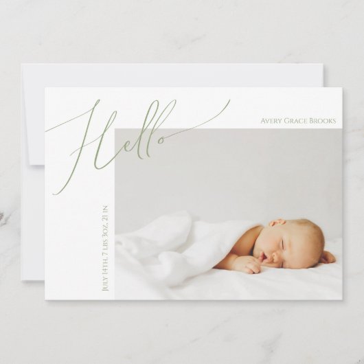 Whimsical Sage Green Bedankt Baby Aankondiging (Voorkant)