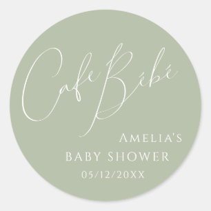 Whimsical Sage Green Cafe Bébé Douche 1 1/2" Ronde Sticker