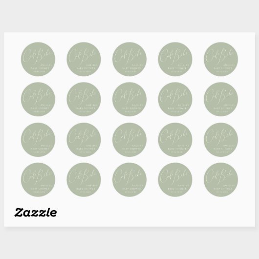 Whimsical Sage Green Cafe Bébé Douche 1 1/2" Ronde Sticker (Vel)