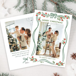 Whimsical Sage Green Christmas Bow Ribbon 2 Foto Feestdagenkaart