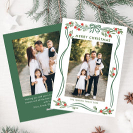 Whimsical Sage Green Christmas Bow Ribbon 2 Foto Feestdagenkaart