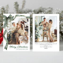 Whimsical Sage Green Christmas Bow Ribbon 2 Photo Feestdagenkaart