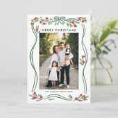 Whimsical Sage Green Christmas Bow Ribbon 5 Foto Feestdagenkaart (Staand voorkant)