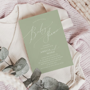 Whimsical Sage Green Couples Baby shower Kaart