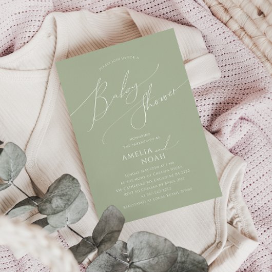 Whimsical Sage Green Couples Baby shower Kaart