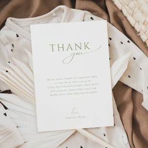 Whimsical Sage Green Flat Vertical Baby shower Bedankkaart