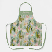 Whimsical Sage Green Floral Personalized Apron Schort (Voorkant)