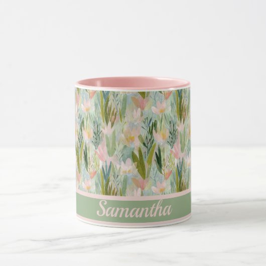 Whimsical Sage Green Floral Personalized Mok (Midden)