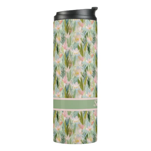 Whimsical Sage Green Floral Personalized  Thermosbeker (Gedraaid links)