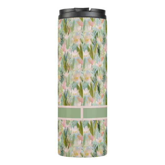 Whimsical Sage Green Floral Personalized  Thermosbeker (Achterkant)