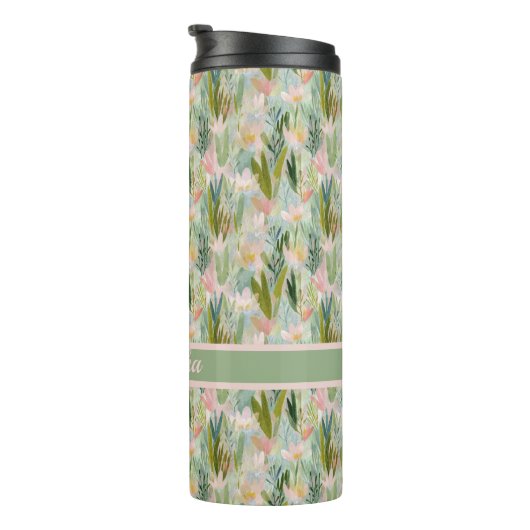 Whimsical Sage Green Floral Personalized Thermosbeker (Geroteerd rechts)