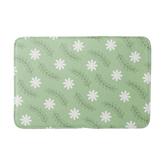 Whimsical Sage Green Floral Retro, vrolijk Badmat (Voorkant)