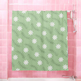 Whimsical Sage Green Floral Retro, vrolijk Douchegordijn