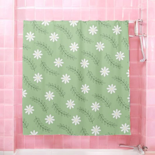Whimsical Sage Green Floral Retro, vrolijk Douchegordijn