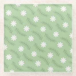 Whimsical Sage Green Floral Retro, vrolijk Glazen Onderzetter