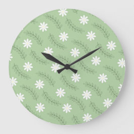 Whimsical Sage Green Floral Retro, vrolijk Grote Klok