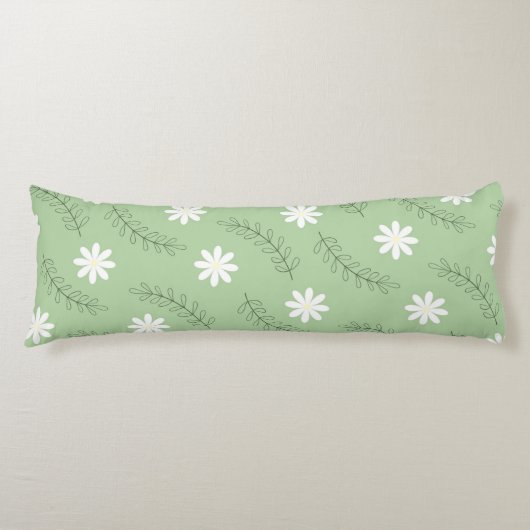 Whimsical Sage Green Floral Retro, vrolijk Lichaamskussen (Voorkant)