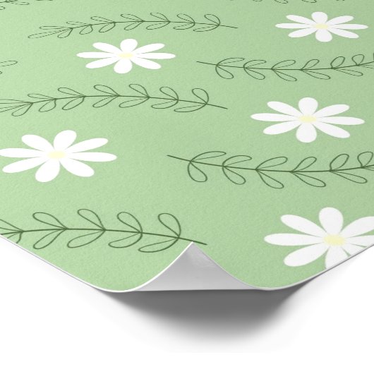 Whimsical Sage Green Floral Retro, vrolijk Poster (Hoek)