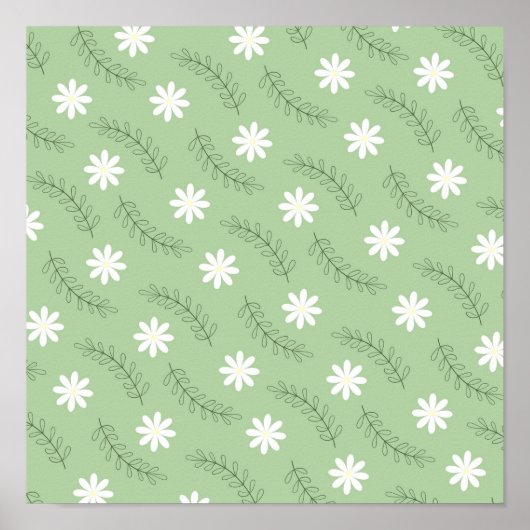 Whimsical Sage Green Floral Retro, vrolijk Poster (Voorkant)