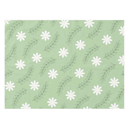 Whimsical Sage Green Floral Retro, vrolijk Tafelkleed (Voorkant (Horizontaal))