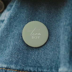 Whimsical Sage Green Gender Reveal Team Boy Ronde Button 5,7 Cm
