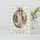 Whimsical Sage Green Gingham Feestdagenkaart (Staand voorkant)