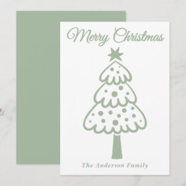 Whimsical Sage Green Hand getrokken kerstboom Feestdagenkaart