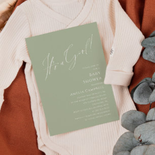 Whimsical Sage Green Het is een Meisje Baby shower Kaart