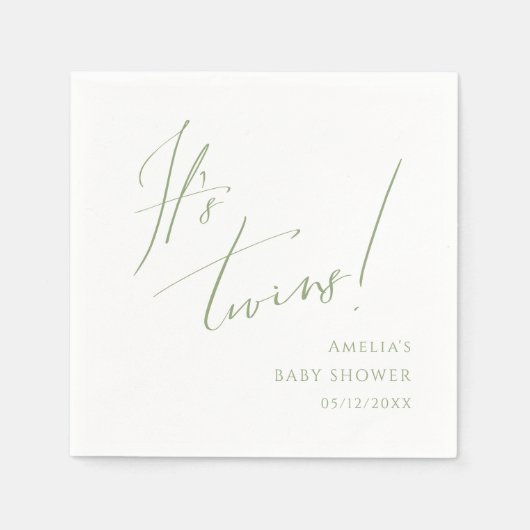 Whimsical Sage Green Het is Twins Douche Servetten (Voorkant)