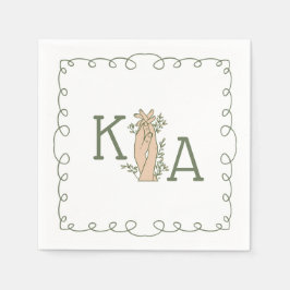 Whimsical Sage Green Initiaal Trendy Hand Drawn Servet