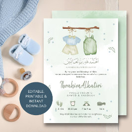 Whimsical Sage Green Islamic Baby Boy Birth Aankondiging