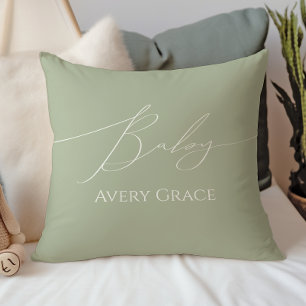 Whimsical Sage Green met Baby-naam Kussen