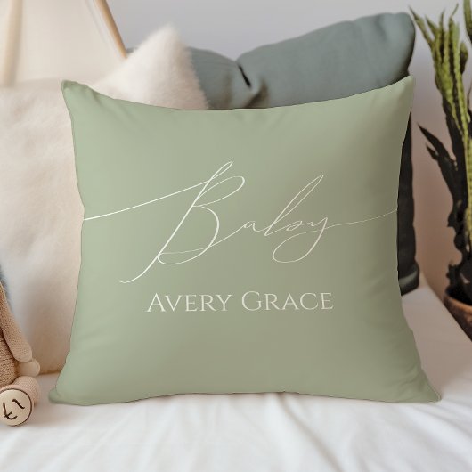 Whimsical Sage Green met Baby-naam Kussen