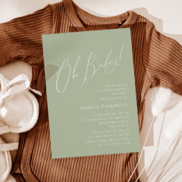 Whimsical Sage Green Oh Baby! Baby Shower Kaart