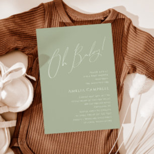 Whimsical Sage Green Oh Baby! Baby Shower Kaart