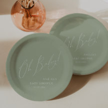 Whimsical Sage Green Oh Baby! Baby Shower