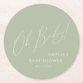 Whimsical Sage Green Oh Baby Ronde Kartonnen Onderzetter (Voorkant)