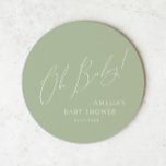 Whimsical Sage Green Oh Baby Ronde Kartonnen Onderzetter<br><div class="desc">Introducing our whimsical sage green oh baby round paper coaster, perfect for your simple modern boho celebration any season of the year! This coaster has a boho-chic, gender-neutral vibe with elegant calligraphy and a delicate minimalist design, making it ideal for both girls and boys. Plus, it's editable, so you can...</div>