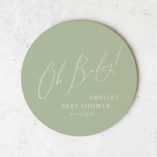 Whimsical Sage Green Oh Baby Ronde Kartonnen Onderzetter