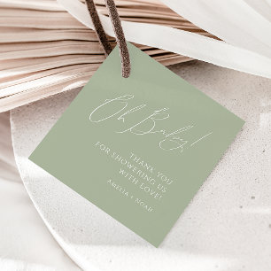 Whimsical Sage Green Oh Baby shower Bedankt Bedankjes Labels