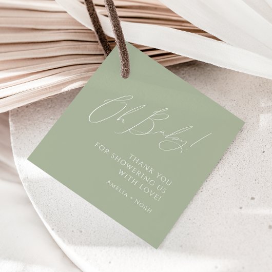 Whimsical Sage Green Oh Baby shower Bedankt Bedankjes Labels