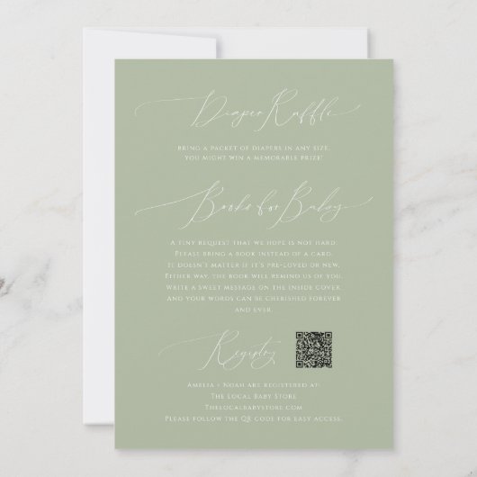 Whimsical Sage Green Photo Alles in één Baby showe Kaart (Achterkant)