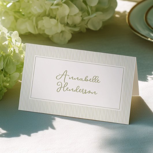 Whimsical Sage Green Stripes Place Cards Kaart